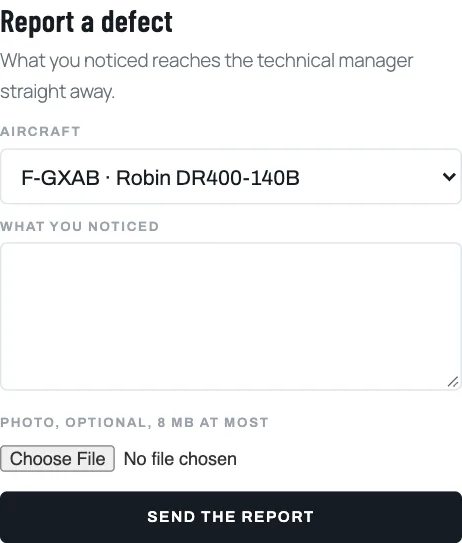The defect report form on a phone
